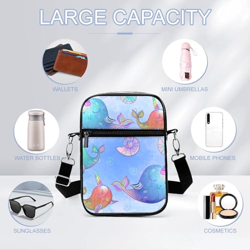 Watercolor Cute Unicorns Whales Clear Crossbody Bag Stadium Bag Adjustable Side Shoulder Bags Messenger Bag with 2 Compartments3