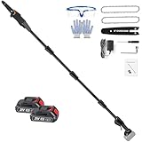 TeqHome Sierra de poste, sierras de poste inalámbricas de 6 pulgadas para podar árboles, motosierra eléctrica de 21 V con 2 baterías, velocidad de 33 pies/s, sierra de poste multiángulo mejorada sin