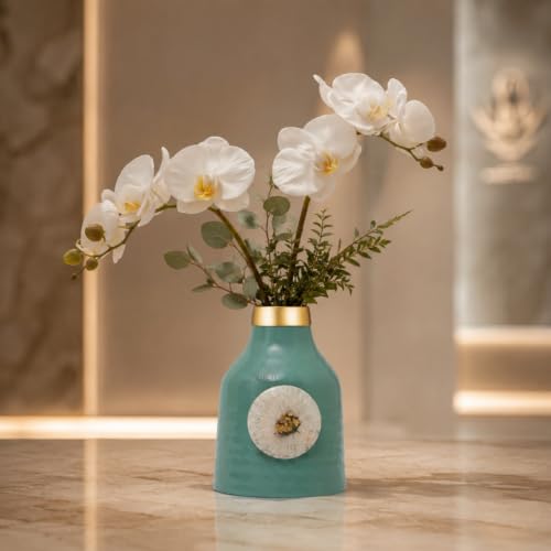 Image of Urban Born Metal vases for Flowers & Plants | Metal pots for Plants | Home Decor | Vases Decorative | Living Room | Living Room Vintage Decor (12 X 12 X 18 cm) Aqua