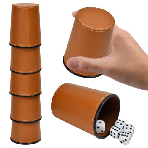 UHETLET Juego de Dados con Cubilete, 6 Cubilete Dados de Cuero PU con 36Dados, Vasos deDados, Tazas deDados para Viajes, Fiestas Interactivos y Reuniones, Juego de Mesa Adultos- Ideal para Regalar