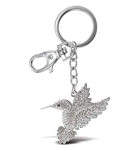 Aqua79 Hummingbird Keychain - Silver 3D Sparkly Bird Charm
