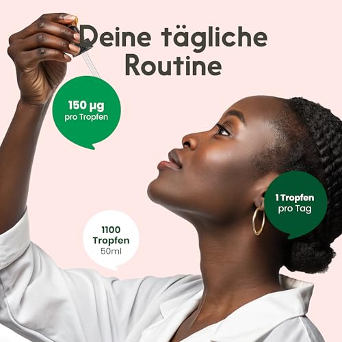 Jod hochdosiert - 1100 Tropfen - 150 µg pro Tropfen, Jod flüssig, Vegan & Produziert in Deutschland - Iodine Drops - Verpackung kann variieren - Laborgeprüft