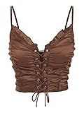 ZAFUL Women's Sexy Bustier Crop Top Cami Crop Top Ruched Lace Up Smocked Crop Tank Top(Brown)