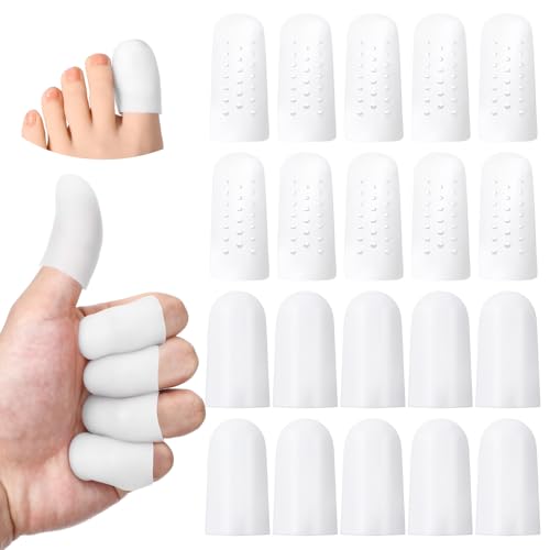 Wanmu 20 Pcs Gel Finger Cots with Air Holes, Nail Biting Prevention Finger Protectors Gloves, Relief Hand Eczema Fingers Covers for Healing Wounds Trigger Fingers Cracking (White)