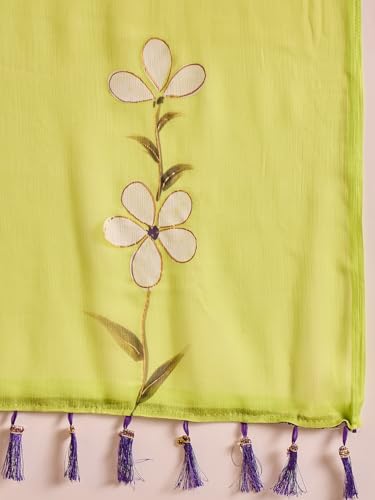 Image of SAREE MALL Women's Chiffon Daisy Floral hand paint Tassel Pallu Lightweight Summer Saree