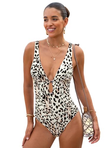 Image of CUPSHE Women's One Piece Swimsuit Deep V Neck Keyhole Cutout O Ring Textured Bathing Suit