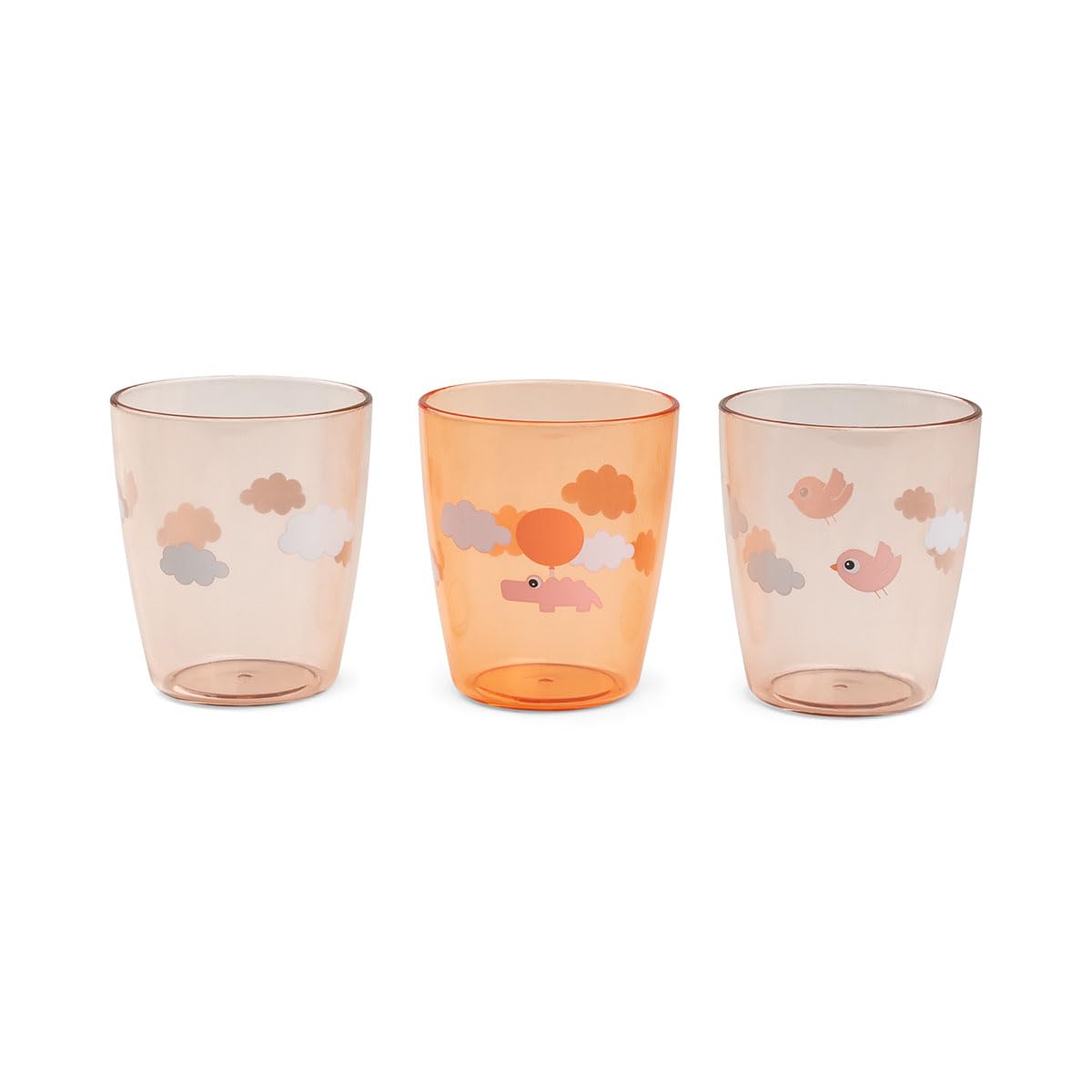Done by Deer Yummi mini Glas 3-er Pack Happy clouds Papaya (120 ml) - Kinder Trinkbecher - Plastikbecher aus 100% Acryl in Lebensmittelqualität und Spülmaschinenfest - Durchsichtig Kinderbecher