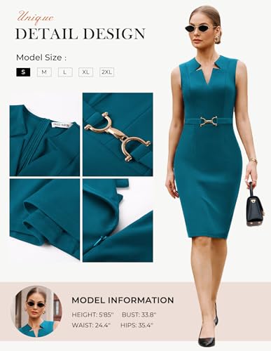 GRACE KARIN Work Dresses for Women 2026,V Neck Business Office Bodyon Dress,Sleeveless Pencil Semi Formal Midi Dress - Image 6