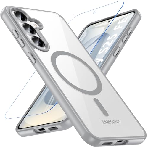 Coque Samsung S25FE antichoc grise avec protège-écran verre et MagSafe