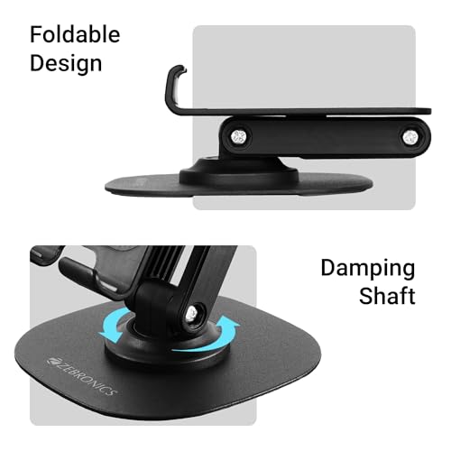 Image of ZEBRONICS MTS200, Foldable Mobile Holder, Upto 9.6 inches, 360 Rotatable, Stepless Multi Angle Adjustment, Anti-Skid Base & Resting pad, Lightweight & Handy, Compatible with Mobile & Tablet (Black)
