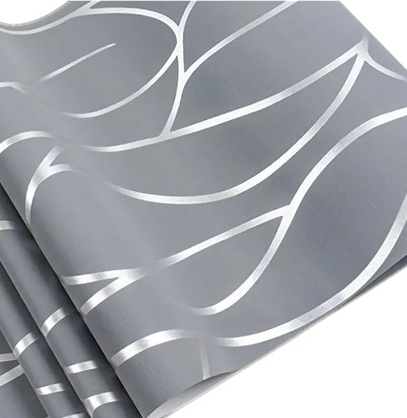 A WALLS DREAM Grey Silver Lines SelfAdhesive Peel & Stick Wallpaper