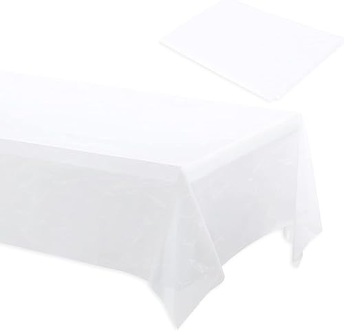 Miniatura 8 de BULK - Manteles de plástico blanco  Paquete de 100  54 x 108 pulgadas  Se adapta a mesas plegables y de picnic estándar  Plegado, fácil de agarrar y