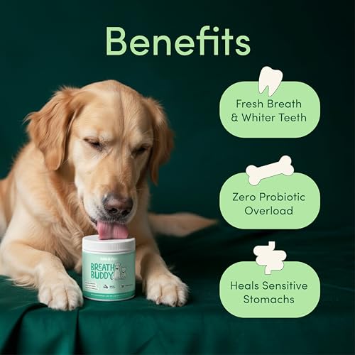 Image of Breath Buddy Dog Dental Powder for Teeth Cleaning - Cat & Dog Breath Freshener, Helps Remove Plaque & Tartar, Gentle Formula for Sensitive Stomachs, Natural Ingredients, USA Made