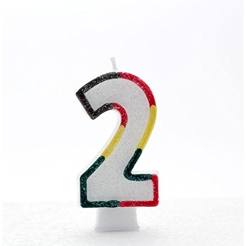 Kaleidoscope Number 2 Multicoloured Double Sided Glitter Birthday Party Candle - 3"/7.5cm