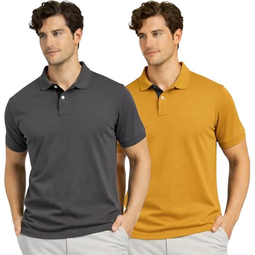 Image of Men's Premium Cotton Pique Polo T-Shirt, Classic Fit Short Sleeve Casual Summer Shirt, Soft & Breathable Fashion Polo