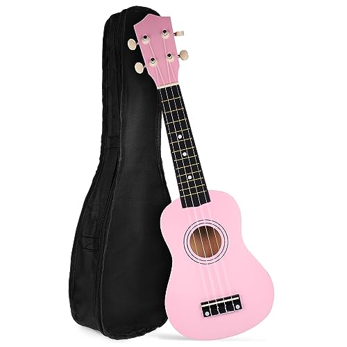 COMPUKAS Ukulele Soprano para Principiantes Color Rosa Musical con Funda Cuerda de Repuesto y Libro...