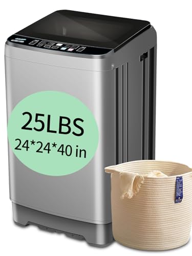 KRIB BLING 25 lbs Full Automatic Washing Machine with LED Display Compact Washing Machine with a Glass Cover Drain Dump, 10 Wash Programs and 8 Water Levels Ideal for Dorms, Apartments, RV, Grey