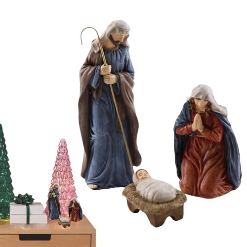 Juego de figuras para belén - Figura decorativa para la Sagrada Familia | Estatua de resina resistente al desgaste para belén, decoraciones para figuras artesanales de resina de la Sagrada Familia
