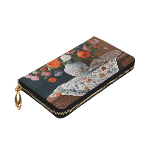 Flower Long Leather Wallet,Large Capacity Soft Pu Leather Purse For Women With Multiple Card Slots Phone Pocket And Zipper Coin Purse Stylish Phone Card Holder Clutch3