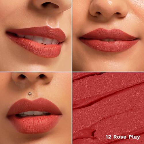 Image of Pilgrim Long Lasting Crayon Lipstick | Intense Matte Finish | Waterproof & Lightweight | Highly Pigmented & Enriched With Ceramides & Mango Seed Oil | Smooth Glide Application | (1.4g) (Rose Play-12)