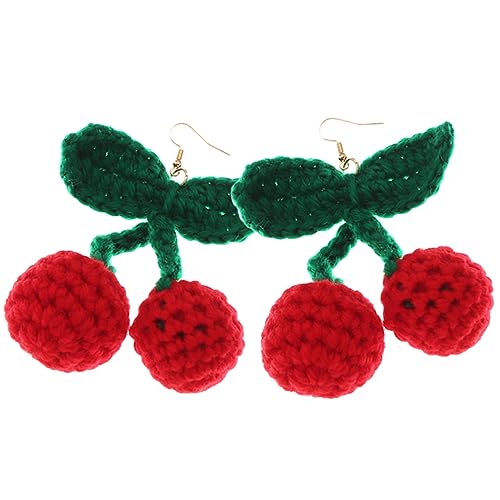 WOFASHPURET 1 Par De Pendientes De Cereza De Lana Divertidos Pendientes Para Mujer Pendientes De Cereza De Punto Pendientes Colgantes Pendientes De Cereza Para Mujer Pendientes De Tela