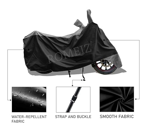 Image of All Weather Bike Cover for RE Scram 440 Bike Cover with Water-Resistant and Dust Proof Premium 190T Fabric Grey Stripe