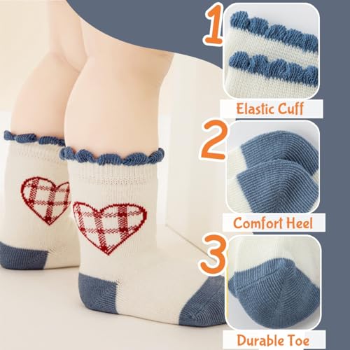 4 Pairs Toddler Baby Girl Boy Kids Socks, Cute Blue Soft Cotton Crew Socks, 0~5T3