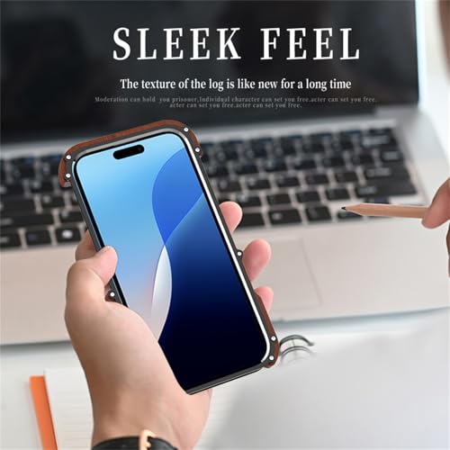 Funda iPhone 16 Pro Max de metal y madera que no bloquea la señal 6