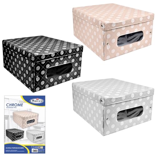 Maury's Set 3 Scatole Portabiancheria Crome in PVC, Colori Assortiti Dimensioni 48 x 36 x h19 cm per un Ordine Perfetto e Stiloso Organizzazione Elegante