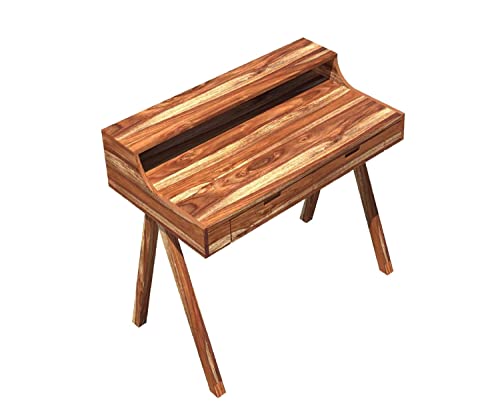Image of Demiwall Sheesham Wooden Study Table with 2 Drawer & Shelf Storage | Workstation for Home & Office | Solid Wood Desk Writing Table for Study Room | Laptop Computer Table for Adults | Natural Brown-D28