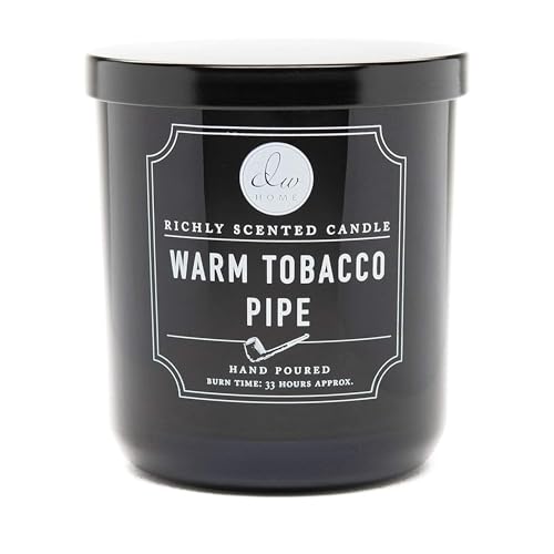 DW Home Warm Tobacco Pipe Scented Candles, 9 oz Single Wick Medium Jar, Up to 33 Hour Burn Time, Hand-Poured, Strong Long Lasting Woodsy Fragrance, Gifts for Men & Women