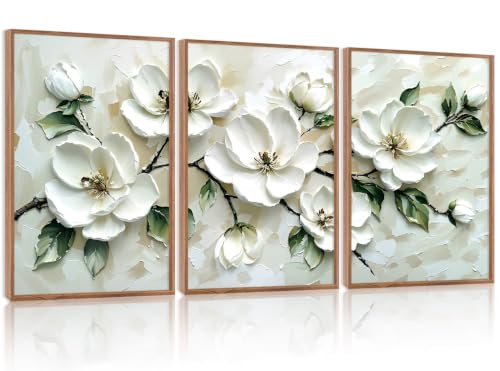 Image of CHDITB 3D Large Floral Impasto Wall Art, Neutral Beige Textured Wall Decor