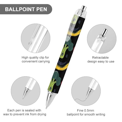 Bolígrafos de plátano Broccoli retráctiles de punta fina 0.5mm para oficina y escuela en pack de 4 3