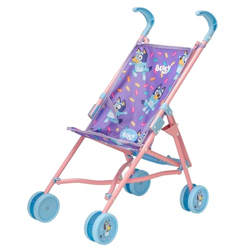 COLORBABY Bluey Carrinho de bebé passeio brinquedo, 53 cm, cinto ajustável, silhueta bonecas, dobrado, tipo guarda-chuva, brinquedos para 2 anos menina, meu primeiro carrinho de bonecas, carrinho de
