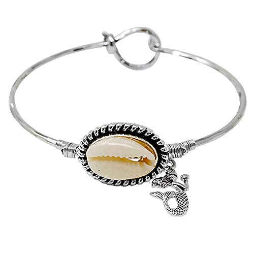 Image of Mermaid Charm Cowrie Shell Wire Bangle Sea life Theme