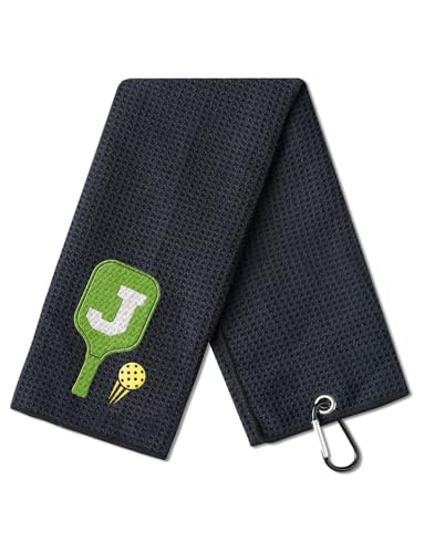 CybGene Embroidered Pickleball Towel, Funny Gift for Pickleball Lovers, 16"x 24" Microfiber Towel, Initial J