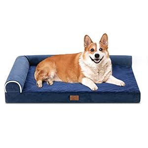Bolster Dog Bed for Extra Large Dogs, Memory Foam Orthopedic L-Shape Dog beds with Removable Washable Cover, Cozy Plush Dog Sofa, pet Bed with Waterproof Lining and Nonskid Bottom