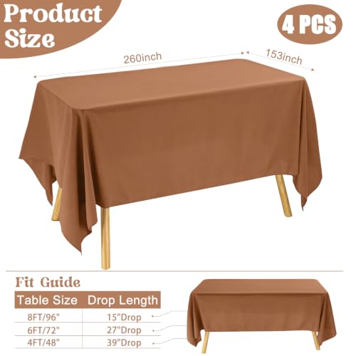Image of 4 Pack Rectangle Tablecloth for 6 Foot Tables Washable Polyester Table Cover for Wedding Dining Table Parties Banquet (4, Brown, 60inch x 102inch)