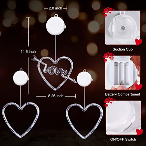 Lolstar Valentine's Day Window Lights, 3 Pack Red Heart-Shaped With Suction Cup Hanging Valentines String Lights, Battery Operated Indoor Romantic Lights Valentines Day Decor For Wedding Anniversary #TOP2