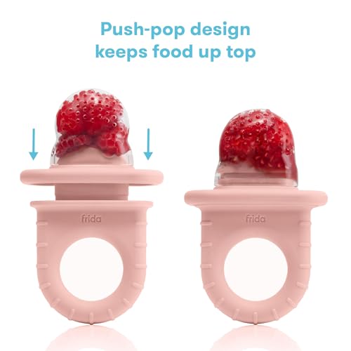 Image of Frida Baby Push Pop Feeder, Baby Fruit Feeder, Baby Fruit Food Feeder to Safely Introduce New Foods, Fresh + Frozen Food Silicone Feeder for Babies, BPA Free, Dishwasher Safe | 3 Count, Pink
