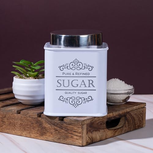 Image of Metallure Home Artisanal Kitchen Storage Jars | Tea, Coffee and Sugar Containers Set of 3 | Airtight Metal Containers for Home | Food Container Set with Secure Lid | Food Safe Kitchen Jar Set (White)