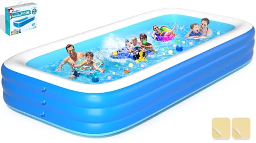 Extra Large Inflatable Pool for Adults, 140' X 70' X 22' Oversized Thickened Family Blow up Swimming Pool with Repair Patch, Above Ground Full Sized Inflatable Pool Outdoor Garden Backyard Water Party