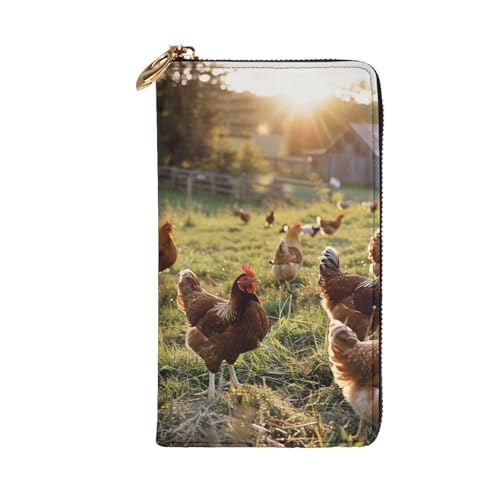 Chickens and Farm Printed Long Wallet for Women Men Cute PU Leather Wallet with Coin Purse and Credit Card Holder2