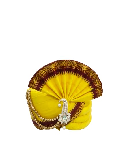 PRIYAKANT SAFAWALA Traditional Handstitch Ready To Wear Yellow Colour Wedding Safa (Turban/Pheta/Pagdi) For Special Wedding Use (Free - Size Adjustable System) (B0CTKMSQXL) Amazon Price History, Amazon Price Tracker