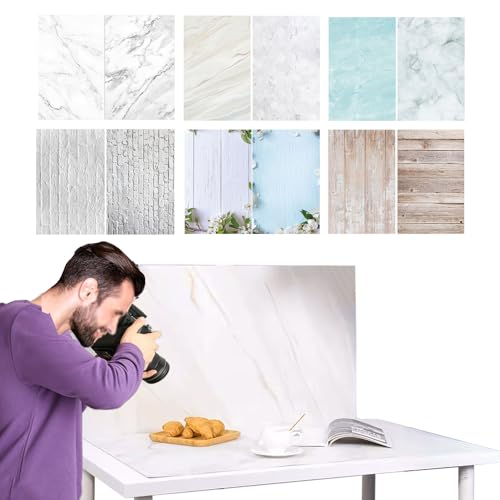 6PCS 12Patterns Double-Sided Photography Background Paper,Waterproof Reusable 34x23in Marbles and Wood Grain Photo Tabletop Backdrops for Food Jewelry Cosmetics Makeup (Home Style B)