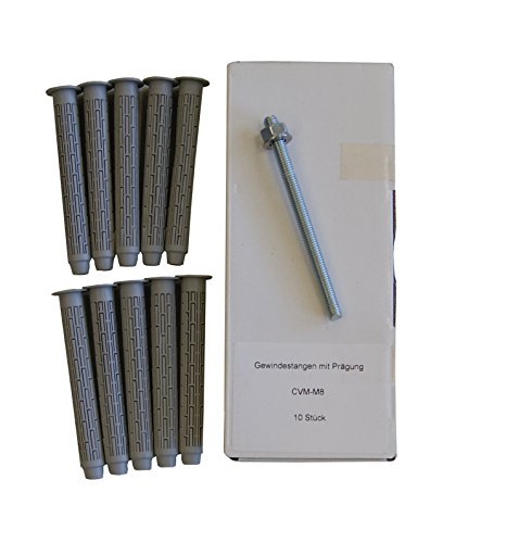 Sanremo Lot de 15 – 10 tiges d'ancrage M8 x 110 mm galvanisées + 10 manchons de protection 13 x 100 mm – Mortier de montage pour mortier