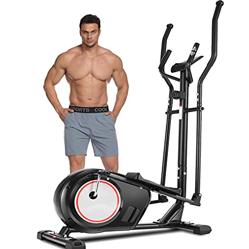 ANCHEER APP Elliptical Machine, Elliptical Trainer with 8 Level of Magnetic Resistance, Multi-Function LCD Monitor, Heart Rate Sensor, & 330 lbs Weight Capacity for Home Cardio Use (Black)