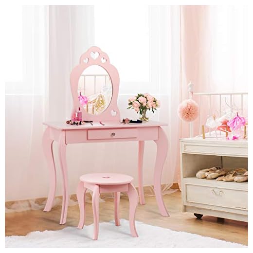 Costzon Kids Vanity Table, 2 in 1 Detachable Design with Dressing Table and Writing Desk, Princess Makeup Play Set with Oval Mirror, Pretend Beauty Vanity Set for Girls (Pink)