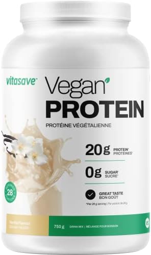 Vitasave Vegan Protein Powder (Highest Number of Servings) - 20g Plant Based Protein, 750g Tub, Soy Free, Gluten Free, Dairy Free and Sugar Free (Vanilla)