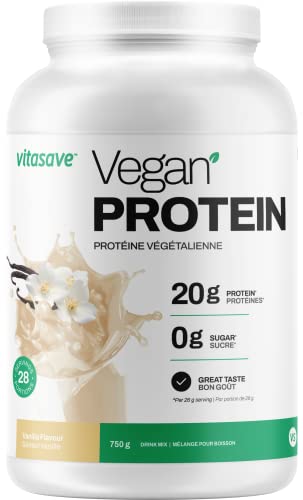 Vitasave Vegan Protein Powder (Highest Number Of Servings) - 20G Plant Based Protein, 750G Tub, Soy Free, Gluten Free, Dairy Free And Sugar Free (Vanilla) #TOP13